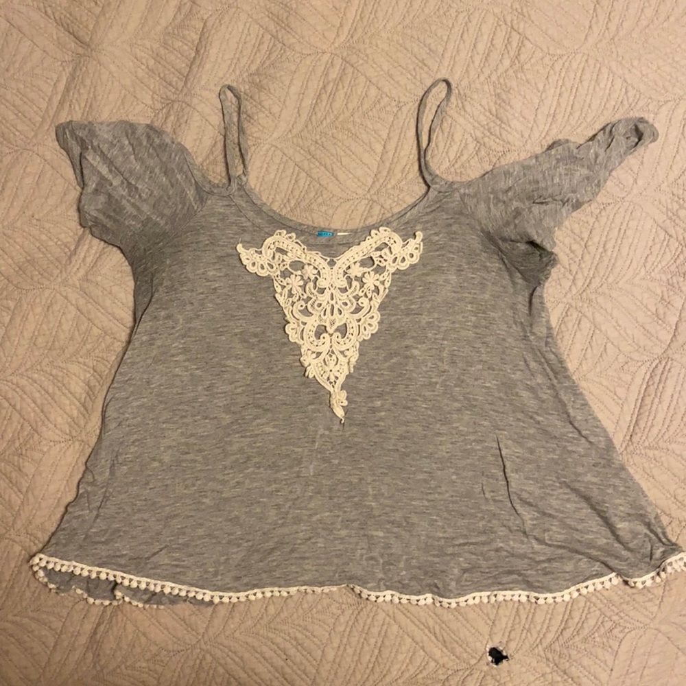 Grey top with cut out sleeve